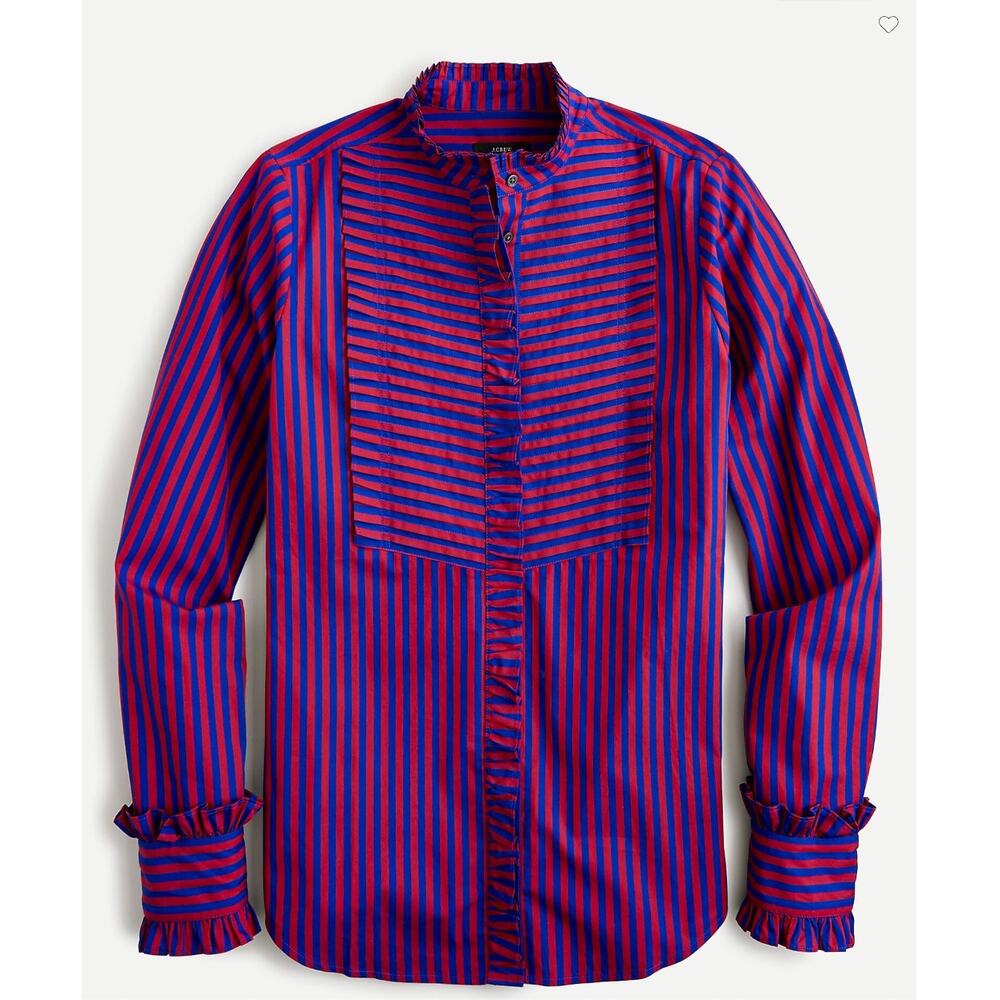 J .CREW NWT Ruffle-trim tuxedo button down shirt in stripe // XS